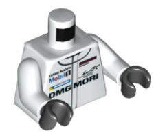 Torso Race Suit with 'PORSCHE DMG MORI', Mobil 1 Logo and Light Bluish Gray Stripe and Radio on Back Pattern / White Arms / Black Hands