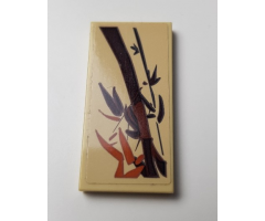 Tile 2 x 4 with Dark Brown and Orange Asian Flower and Bamboo Decoration Pattern 1 (Sticker) - Set 70618