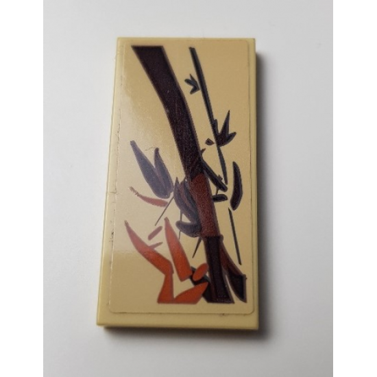 Tile 2 x 4 with Dark Brown and Orange Asian Flower and Bamboo Decoration Pattern 1 (Sticker) - Set 70618