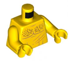 Torso Bare Chest with Muscles Outline and Curly Hair, Slash Marks Pattern / Yellow Arms / Yellow Hands