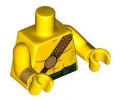 Torso Bare Chest with Reddish Brown and Gold Strap and Dark Green Waist Sash Pattern / Yellow Arms with Gold Cuffs Pattern / Yellow Hands