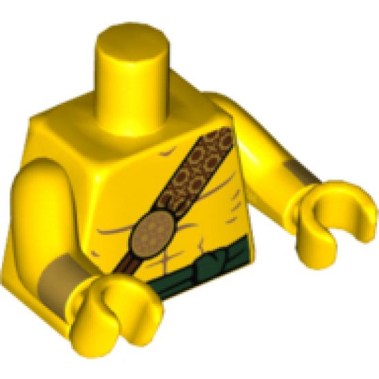 Torso Bare Chest with Reddish Brown and Gold Strap and Dark Green Waist Sash Pattern / Yellow Arms with Gold Cuffs Pattern / Yellow Hands