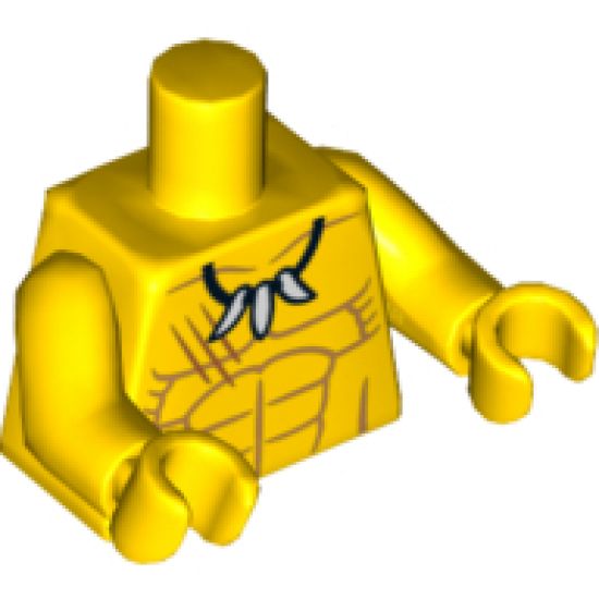 Torso Bare Chest with Muscles Outline and Tooth Necklace Pattern / Yellow Arms / Yellow Hands