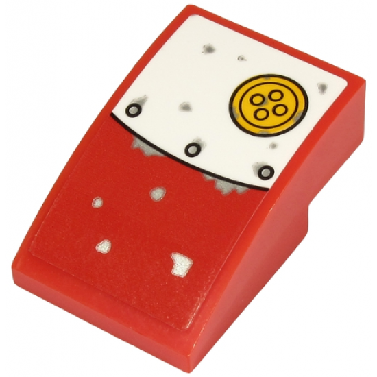 Slope, Curved 3 x 2 with White and Red Metal Plate and Yellow Button Pattern (Sticker) - Set 70432