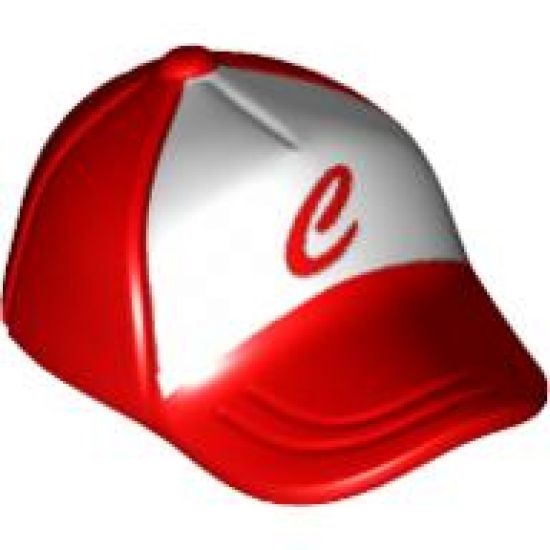Minifigure, Headgear Cap - Short Curved Bill with Seams and Button on Top and Red 'C' on White Pattern