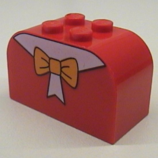 Slope, Curved 4 x 2 x 2 Double with Four Studs with Orange Bow Pattern