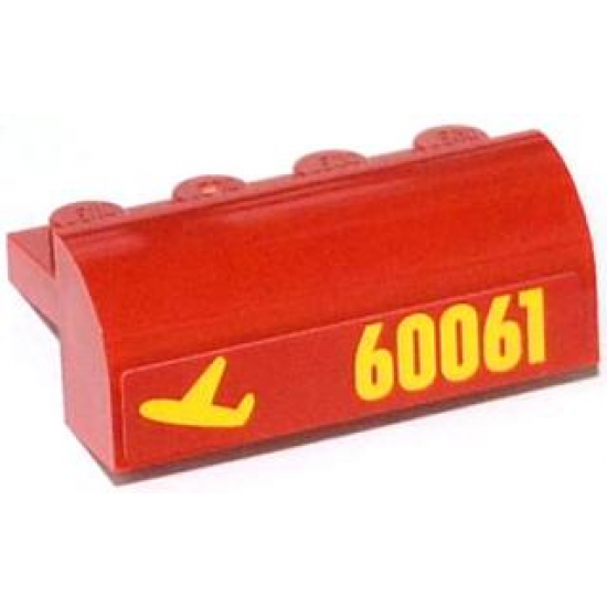Slope, Curved 2 x 4 x 1 1/3 with Four Recessed Studs with Yellow '60061' and Airplane Pattern Model Left Side (Sticker) - Set 60061