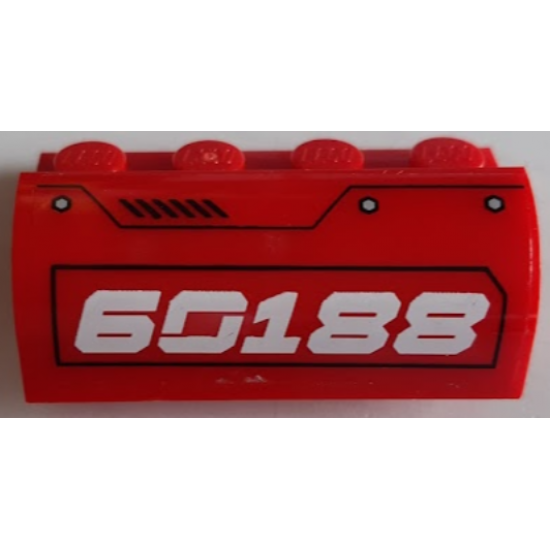 Slope, Curved 2 x 4 x 1 1/3 with 4 Recessed Studs with White '60188' Pattern Model Left Side (Sticker) - Set 60188