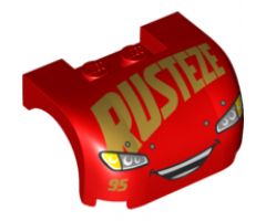 Vehicle, Mudguard 3 x 4 x 1 2/3 Curved with Front with Headlights, Open Mouth Laugh, Gold '95' and 'RUSTEZE' Pattern (Lightning McQueen)