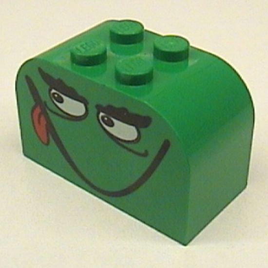 Slope, Curved 4 x 2 x 2 Double with Four Studs with Monster Face Smiling, Tongue Pattern