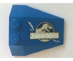 Wedge 4 x 4 Triple with Stud Notches with Jurassic World Logo and Claw Scratch Marks on Blue Background Pattern Model Left Side (Sticker) - Set 75915