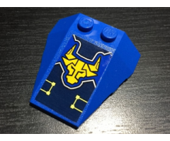 Wedge 4 x 4 Triple with Stud Notches with Yellow Nexo Knights Bull Head and Circuitry Pattern (Sticker) - Set 70322