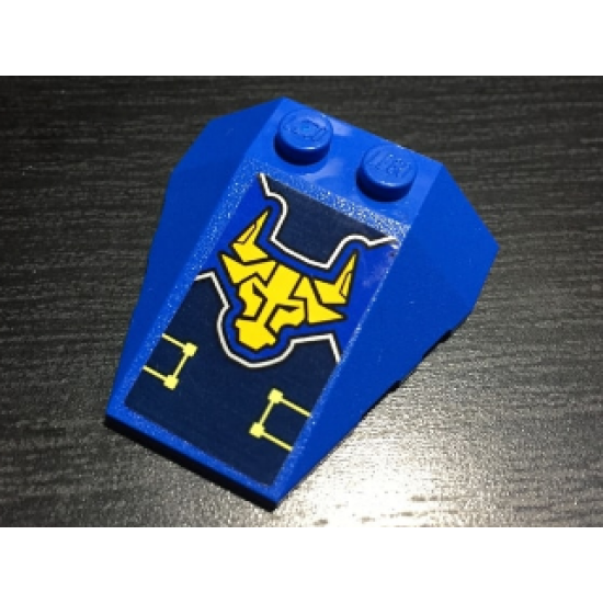 Wedge 4 x 4 Triple with Stud Notches with Yellow Nexo Knights Bull Head and Circuitry Pattern (Sticker) - Set 70322