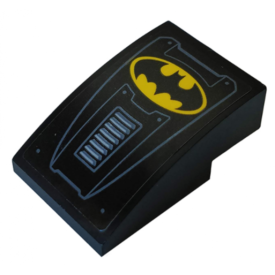 Slope, Curved 3 x 2 with Metal Plates, Vents and Yellow Batman Logo Pattern (Sticker) - Set 76160