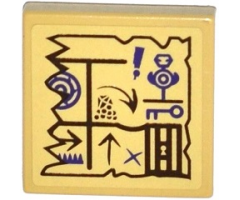 Tile 2 x 2 with Map Arrows, Exclamation Mark, Key and Jail Door Pattern (Sticker) - Set 70749