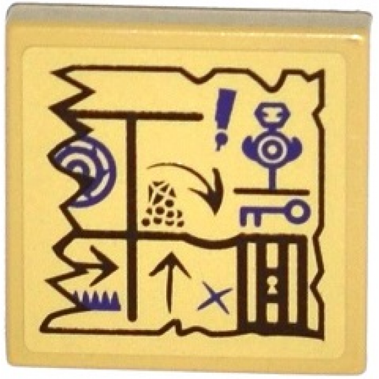 Tile 2 x 2 with Map Arrows, Exclamation Mark, Key and Jail Door Pattern (Sticker) - Set 70749