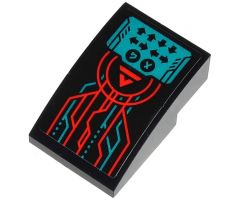 Slope, Curved 3 x 2 with Red 'V' and Stripe, Control Panel with Arrows (Konami Code) and Red and Dark Turquoise Lines Pattern (Sticker) - Set 71713