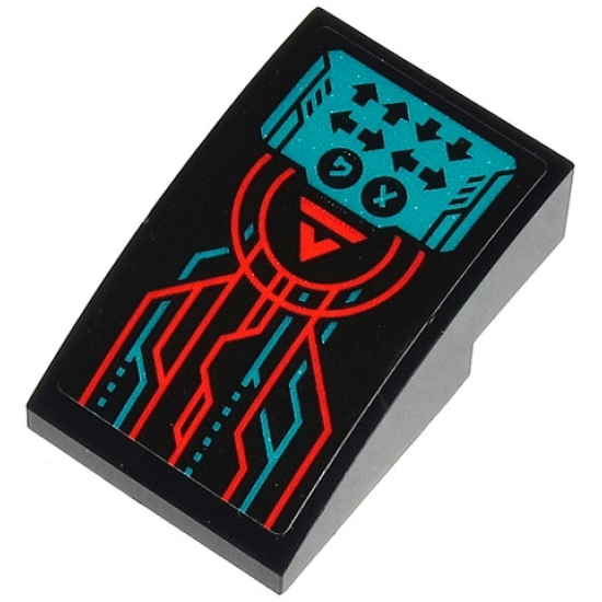 Slope, Curved 3 x 2 with Red 'V' and Stripe, Control Panel with Arrows (Konami Code) and Red and Dark Turquoise Lines Pattern (Sticker) - Set 71713