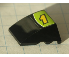 Wedge 4 x 3 No Studs with Yellow Number 1 and White Line on Lime and Black Background Pattern (Sticker) - Set 8119