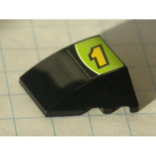 Wedge 4 x 3 No Studs with Yellow Number 1 and White Line on Lime and Black Background Pattern (Sticker) - Set 8119