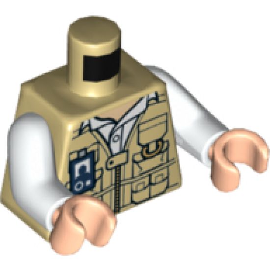 Torso Vest with Zipper, Pockets and ID Badge, Jurassic World Logo on Reverse Pattern / White Arms / Light Nougat Hands