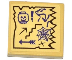 Tile 2 x 2 with Map Arrows, Skull and Snake Heads, Exclamation Mark and Spider Web Pattern (Sticker) - Set 70749