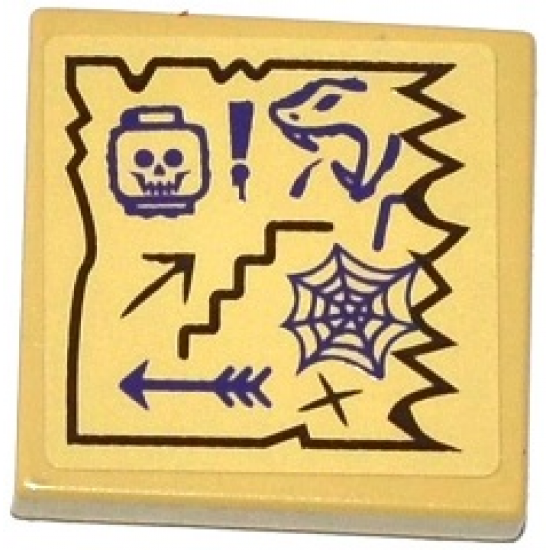 Tile 2 x 2 with Map Arrows, Skull and Snake Heads, Exclamation Mark and Spider Web Pattern (Sticker) - Set 70749