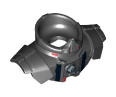 Minifigure, Body Wear Armor Shoulder Pads with Neck Protection with Silver and Red Pattern