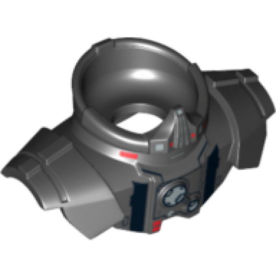 Minifigure, Body Wear Armor Shoulder Pads with Neck Protection with Silver and Red Pattern