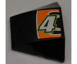 Wedge 4 x 3 No Studs with White Number 4 and White Line on Black and Orange Background Pattern (Sticker) - Set 8125