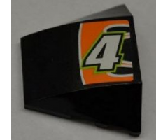 Wedge 4 x 3 No Studs with White Number 4 and White Line on Black and Orange Background Pattern (Sticker) - Set 8125