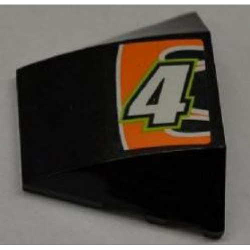 Wedge 4 x 3 No Studs with White Number 4 and White Line on Black and Orange Background Pattern (Sticker) - Set 8125