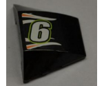Wedge 4 x 3 No Studs with White Number 6 and White and Orange Flames on Black Background Pattern (Sticker) - Set 8125