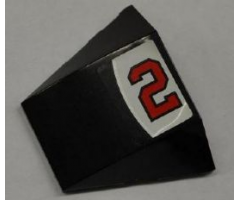 Wedge 4 x 3 No Studs with Red Number 2 and Silver Line on Black and White Background Pattern (Sticker) - Set 8125