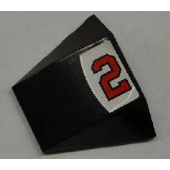 Wedge 4 x 3 No Studs with Red Number 2 and Silver Line on Black and White Background Pattern (Sticker) - Set 8125