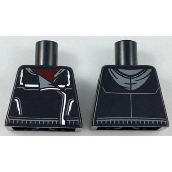 Torso Jacket with Dark Bluish Gray Collar Flap and Hood Pattern