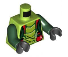 Torso Ninjago Snake with Dark Green Straps and Red Vials Pattern (Spitta) / Dark Green Arms / Black Hands