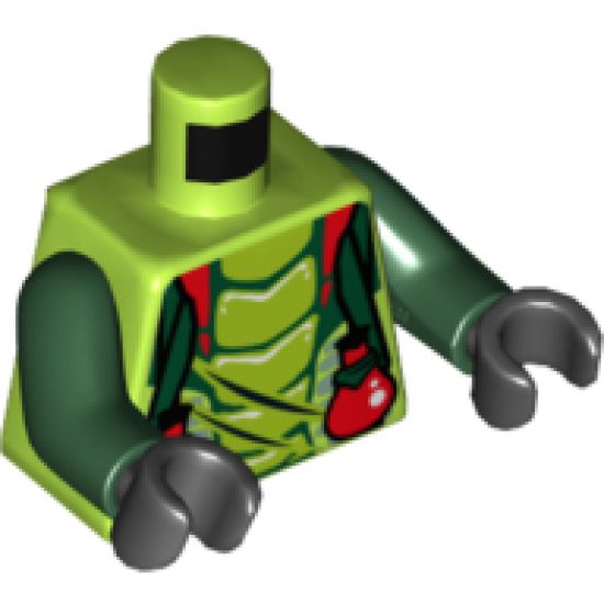 Torso Ninjago Snake with Dark Green Straps and Red Vials Pattern (Spitta) / Dark Green Arms / Black Hands