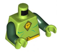 Torso Muscles Outline with Yellow Kite Diamond Shape Logo and Belt Pattern / Dark Green Arms / Lime Hands