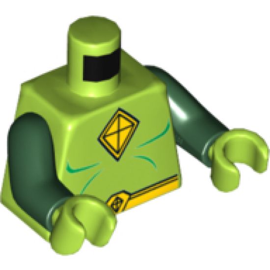 Torso Muscles Outline with Yellow Kite Diamond Shape Logo and Belt Pattern / Dark Green Arms / Lime Hands