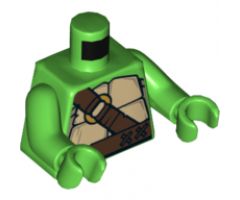 Torso Turtle Shell with Dark Brown Horizontal and Diagonal Belt with Gold Ring Pattern / Bright Green Arms / Bright Green Hands