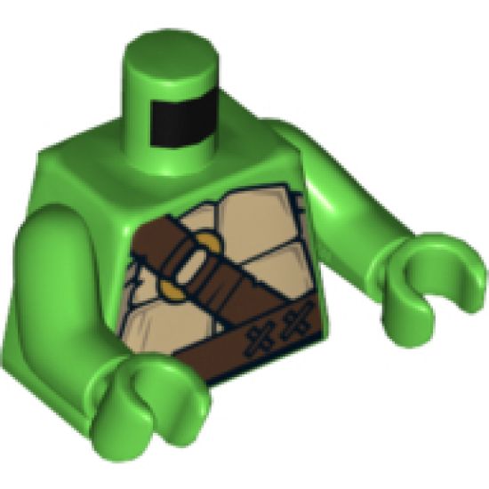Torso Turtle Shell with Dark Brown Horizontal and Diagonal Belt with Gold Ring Pattern / Bright Green Arms / Bright Green Hands