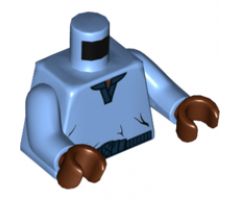 Torso SW V-Collar Shirt and Dark Blue Trim with '20 YEARS LEGO STAR WARS' on Back Pattern (Lando Calrissian) / Medium Blue Arms / Reddish Brown Hands