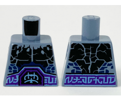 Torso Nexo Knights Bare Chest with Black Cracks, Dark Bluish Gray Scales, Dark Purple and Light Blue Belt Pattern