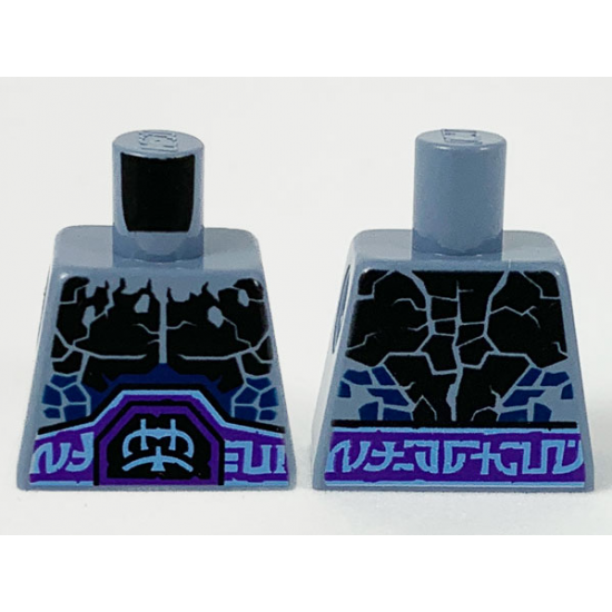 Torso Nexo Knights Bare Chest with Black Cracks, Dark Bluish Gray Scales, Dark Purple and Light Blue Belt Pattern