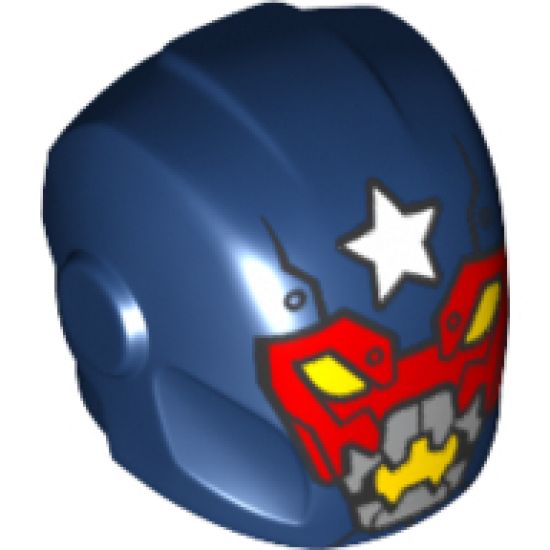 Minifigure, Headgear Helmet Armor Plates and Ear Protectors with White Star, Red Mask with Yellow Eyes and Silver Mouth Pattern