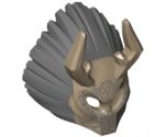 Minifigure, Headgear Mask Ornate with Antelope Horns, Dark Bluish Gray Lion Mane and Tribal Markings Pattern