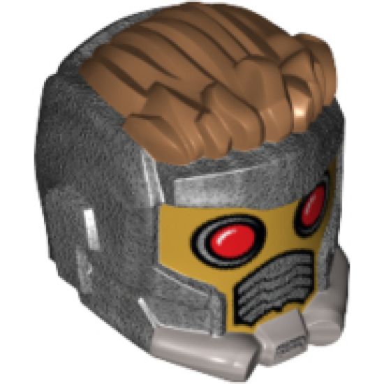 Minifigure, Headgear Helmet Space Wraparound with Medium Nougat Hair on Top, Breathing Vents and Red Eye Holes Pattern (Star-Lord)