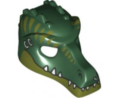 Minifigure, Headgear Mask Crocodile with Teeth, Earrings and Olive Green Stripes Pattern