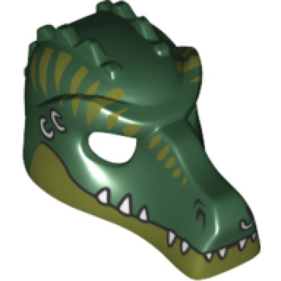 Minifigure, Headgear Mask Crocodile with Teeth, Earrings and Olive Green Stripes Pattern